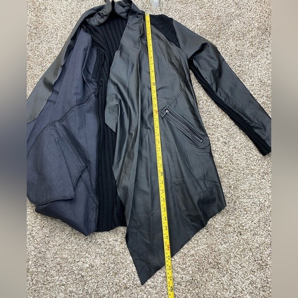 Melissa McCarthy Seven 7 Black Faux Leather Ribbed Knit Cardigan Sweater Small - Picture 7 of 16